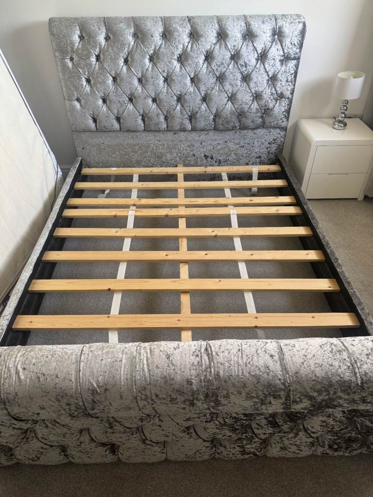 King Size Bed frame Grey Velvet