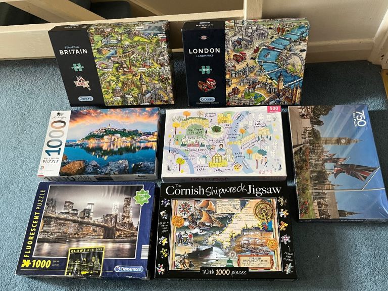 7 boxes of jigsaw puzzles, 500 Large pcs, 750-pcs to 1000-Normal size pics