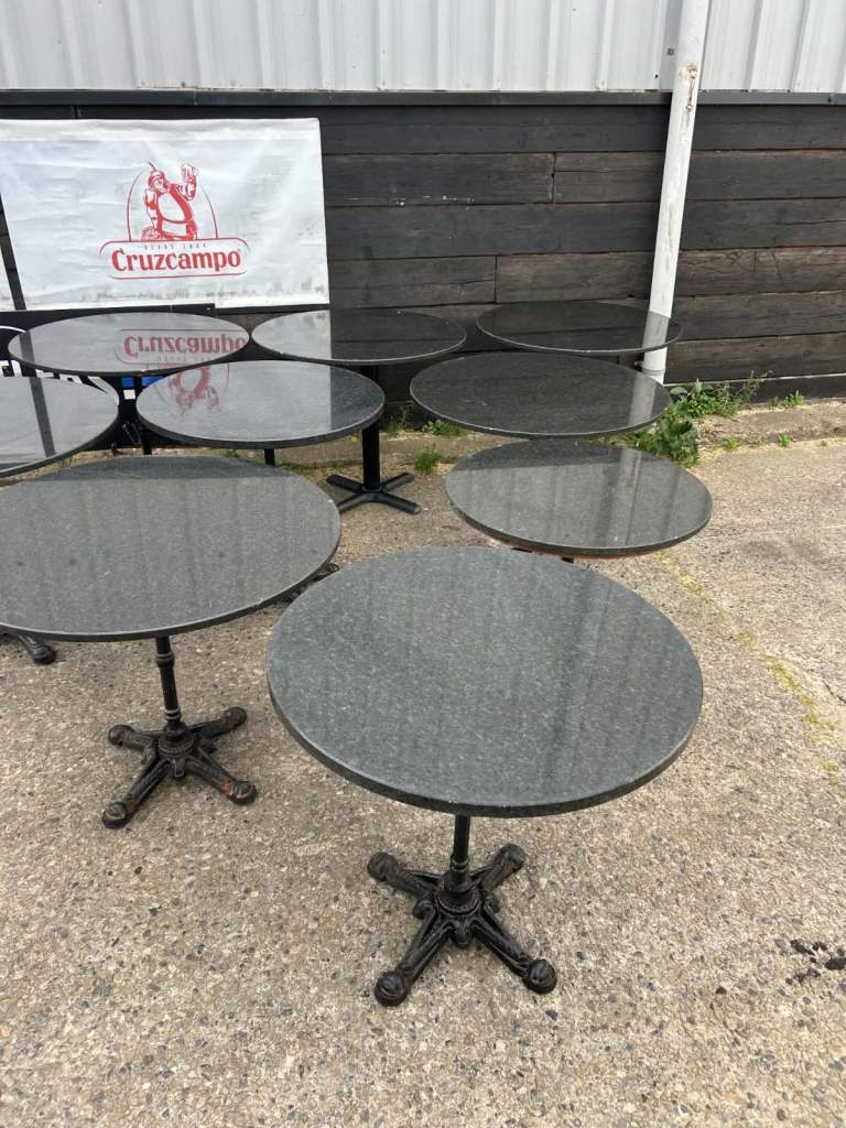 Granite Top Cafe Tables with Cast Iron Bases – Good Condition