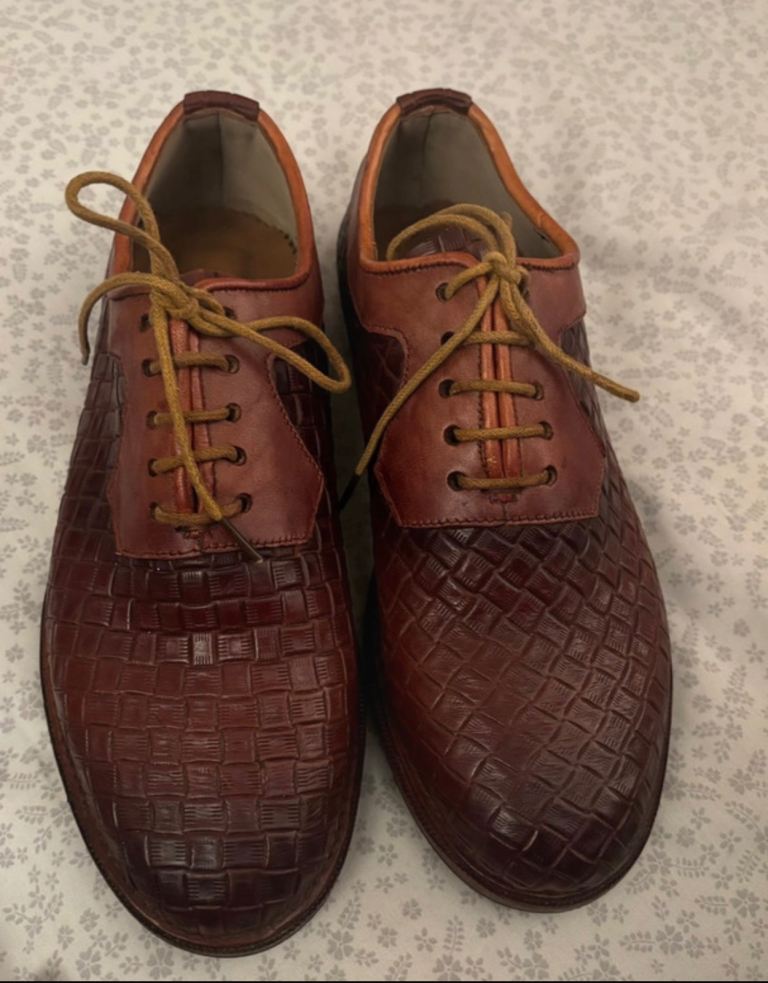 Stylish Men's Brown Woven Leather Handmade Shoes