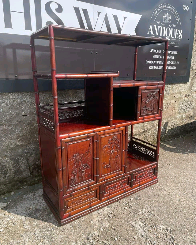 Oriental Style Carved Rosewood Karzai Dana Shelved Unit Room Divider 