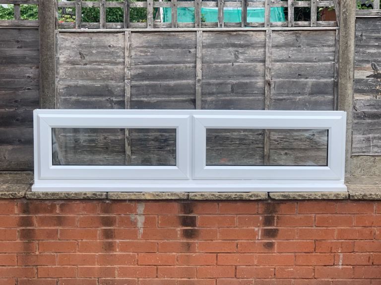 UPVC DOUBLE GLAZED WINDOWS X 2 IDENTICAL BOTTOM OPENERS 177.5cm WIDE 45cm HIGH