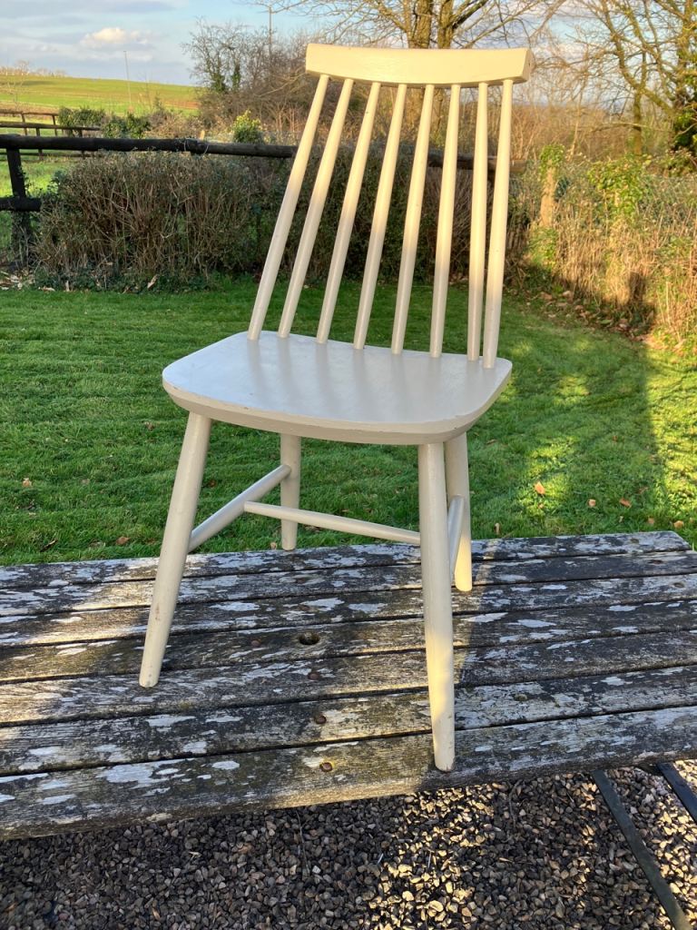 VINTAGE SOLID PINE PAINTED SPINDLE BACK CHAIR