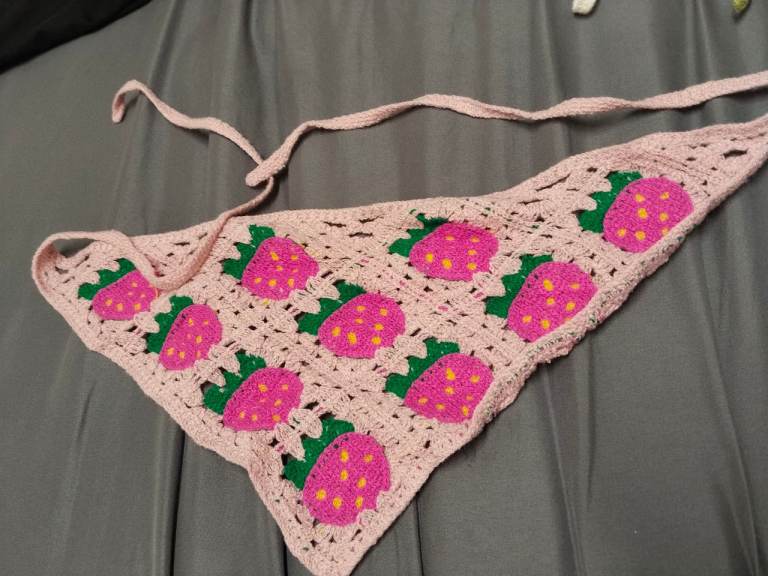 Handmade Crochet Strawberry Bandana Top – Pink, As Good As New
