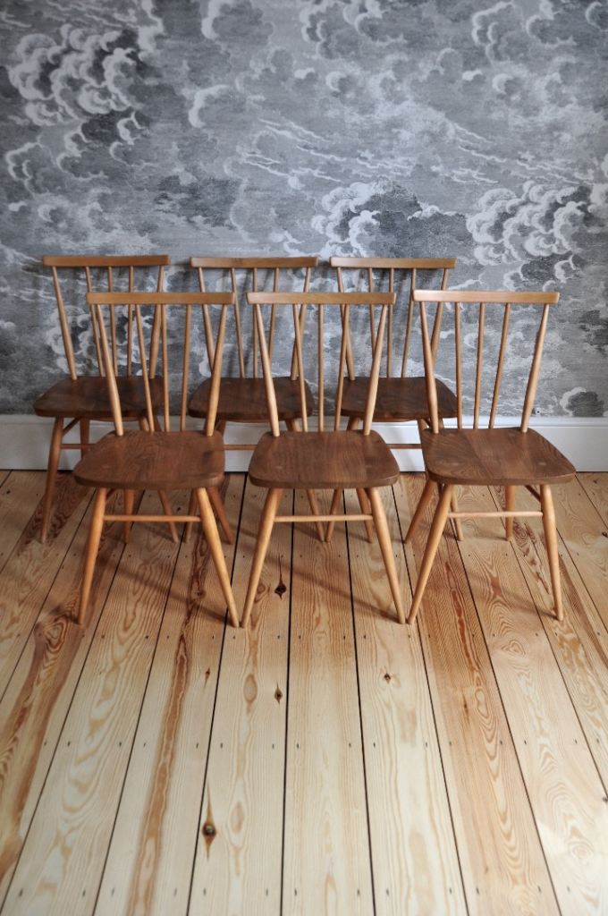 RENOVATED Set of 6 Vintage Retro 60's Ercol Windsor Stick Back All Purpose Chairs mdl 391