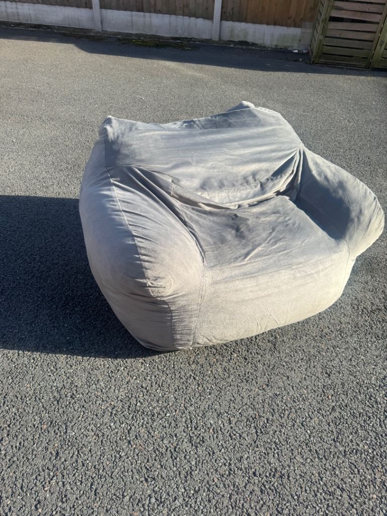 Grey Fabric Bean Bag Chair – Good Condition