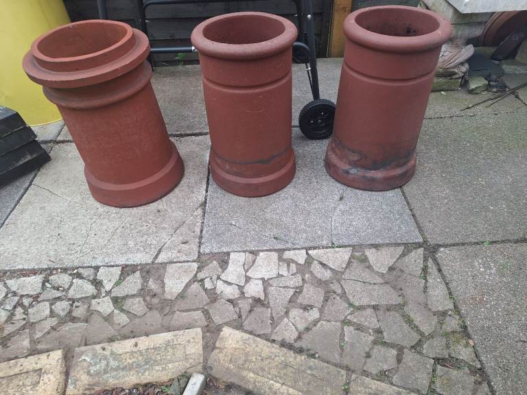 Three Terracotta Chimney Pots for Garden Feature