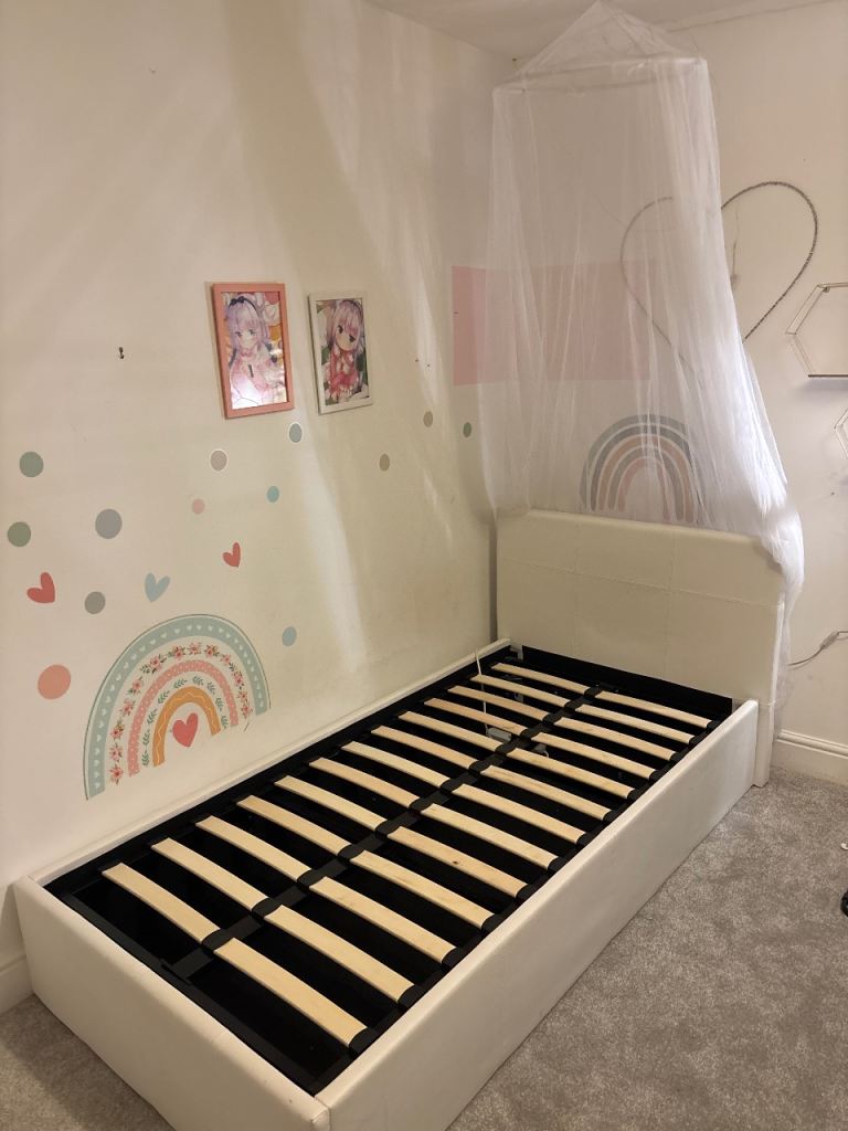 image for White leather single ottoman bed