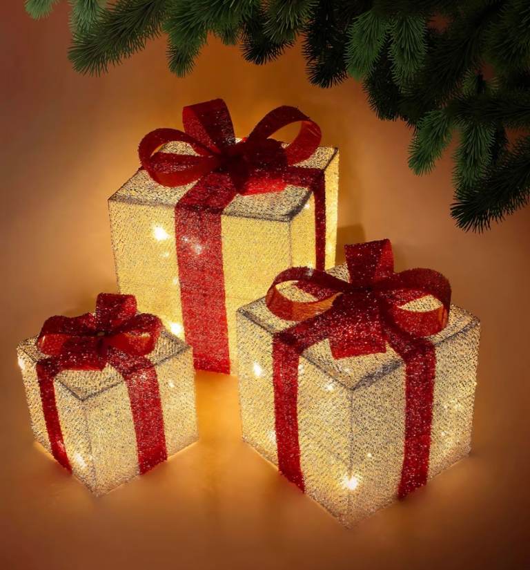 Set of 3 Light Up Glitter Christmas Gift Boxes