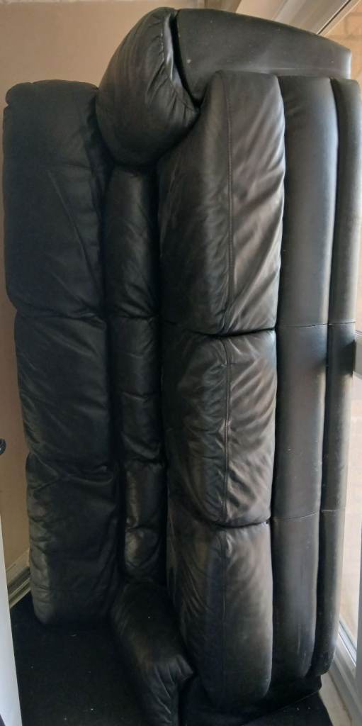 3 Seater Black Leather Sofa