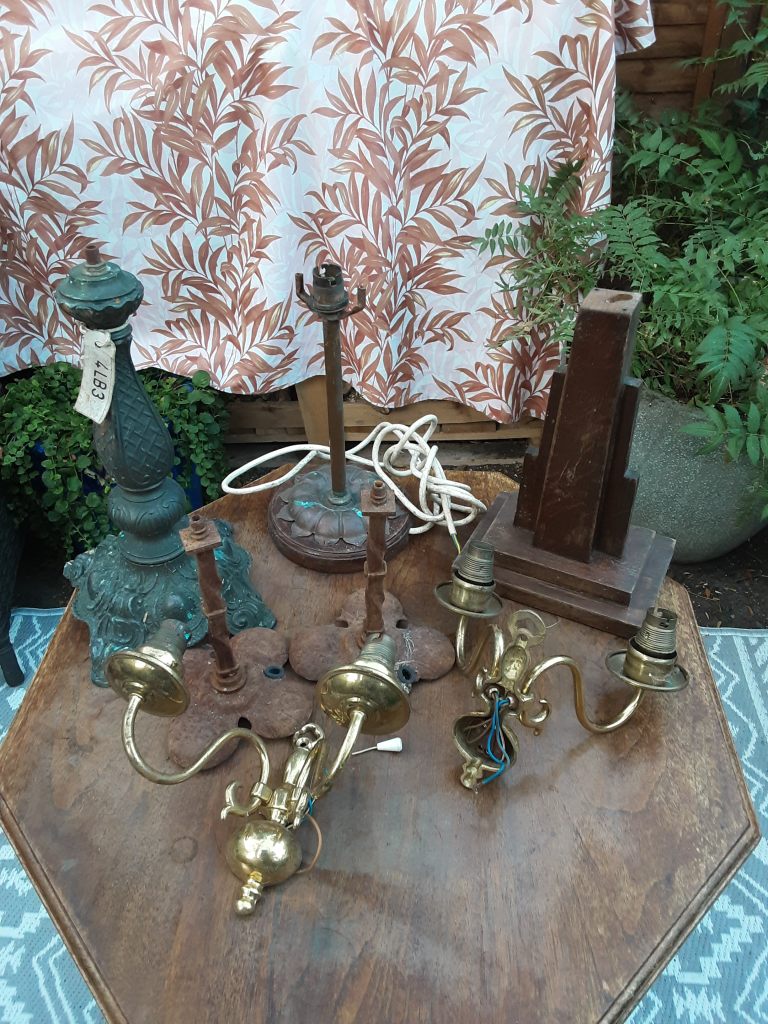 Vintage Lamp bases Art Deco brass wall light copper flower