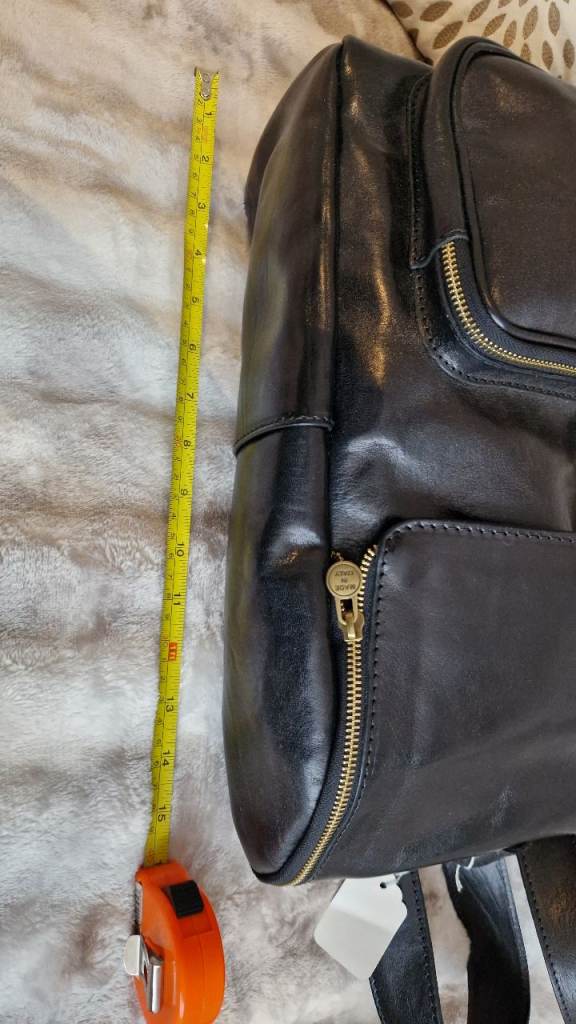 NEW Stylish Italian black zip and clip detail two side pockets leather backpack / laptop bag