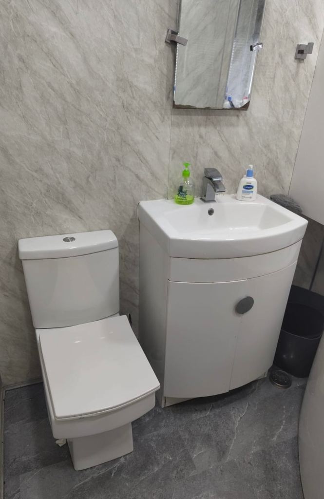 Sink with cabinet and toilet