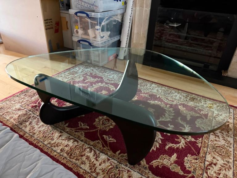 Noguchi Glass Coffee Table – Dark Wood Base, Excellent Condition