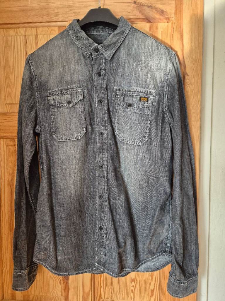 Superdry Men's Black Stonewashed Denim Shirt - Large