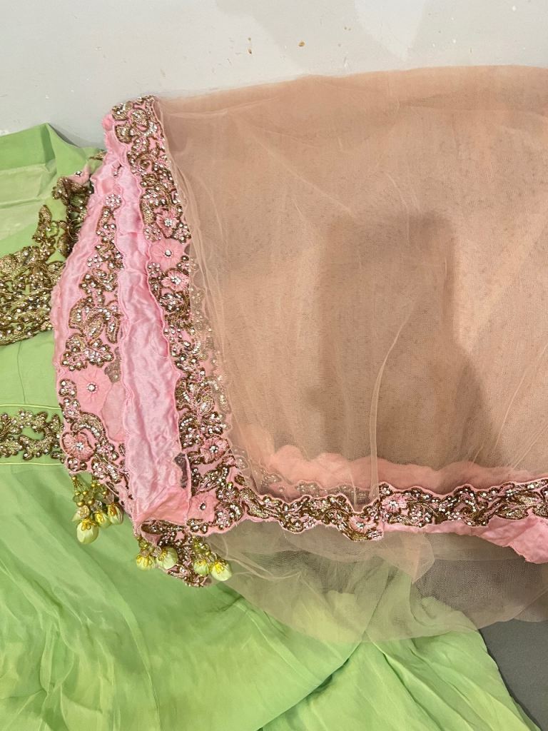 Lime Green & Pink Asian Dress / Outfit with Dupatta, Size 10/S