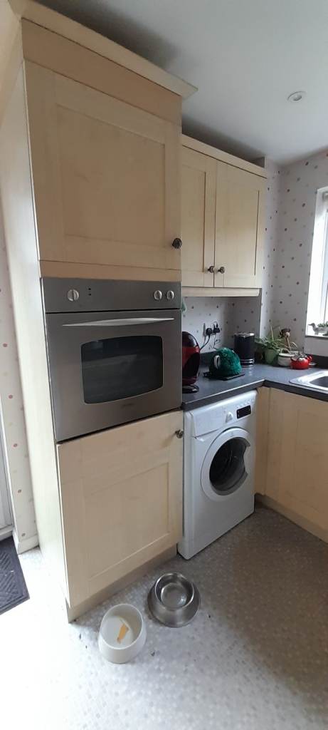 Beech kitchen units, wall and tall housing