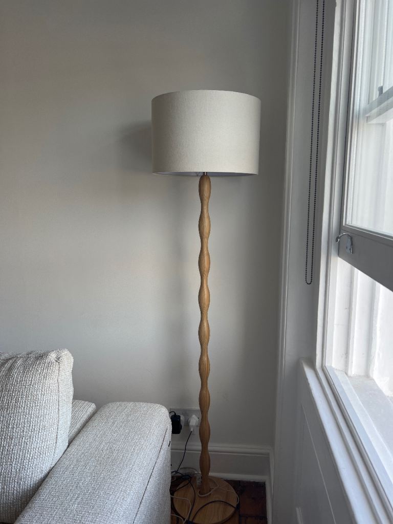 Wooden Floor Lamp with Cream Shade