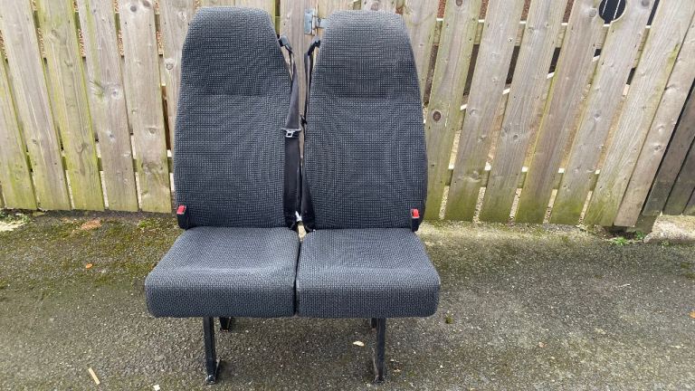 Double van seat with seat belts