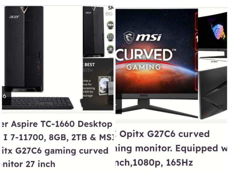 Acer Aspire TC-1660 Desktop PC I 7-11700, 8GB, 2TB & MSI Opitx G27C6 gaming curved
