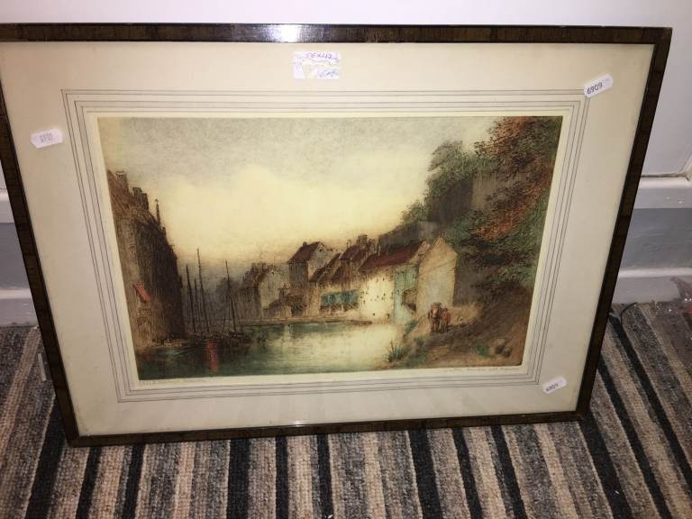 Framed Coloured Etching  Entitled "On The Sombre, Old Namur France", by J. Alphege Brewer 56 x 42cm.