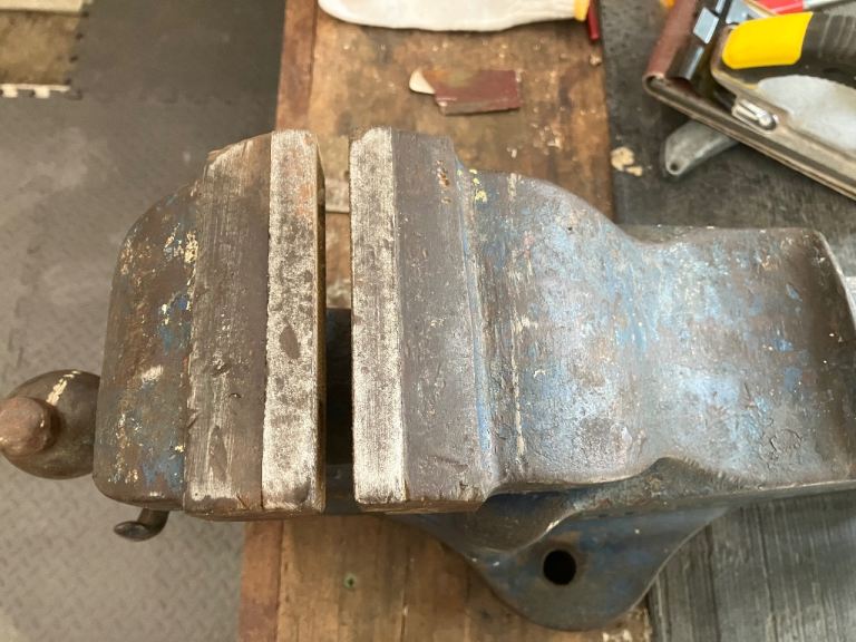 Vintage Blue Metal Bench Vice - Fair Condition
