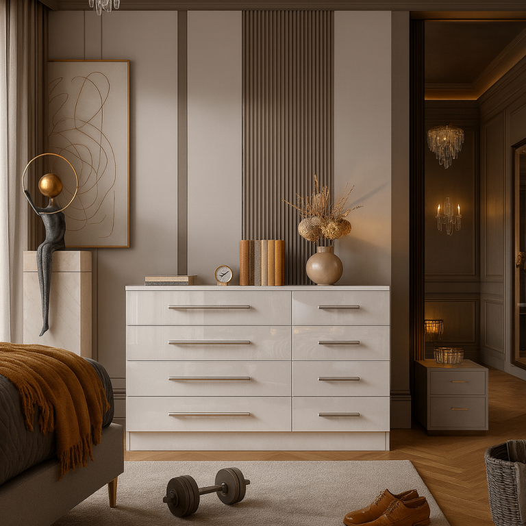 White 8 Drawer Chest of Drawers with Premium Handles and High Gloss fronts