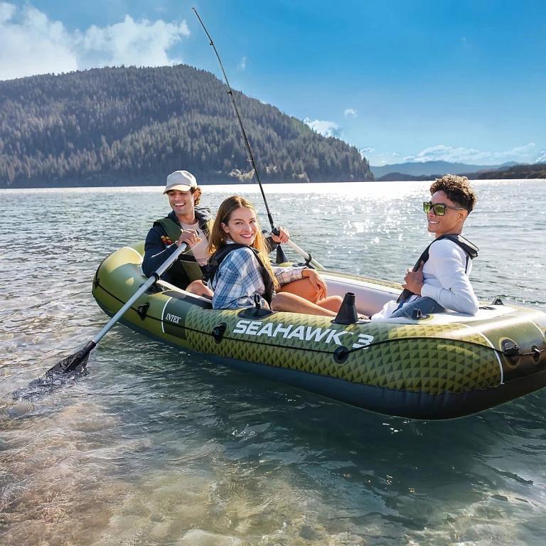 Intex Seahawk 3 Person Inflatable Boat Set w/Oars & Hand Pump Fishing Lake Boat
