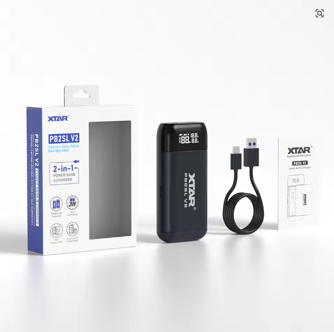 XTAR PB2SL V2 Portable Charger Power Bank Function USB Output + uk Mains Charger