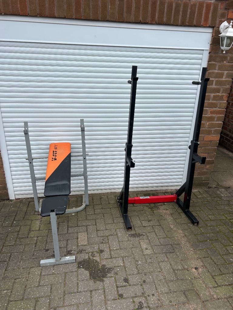 Olympic Squat Rack and Weights bench for sale.
