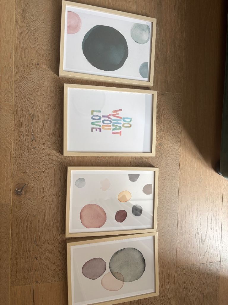 Set of 4 Framed Watercolour Prints – Modern Design