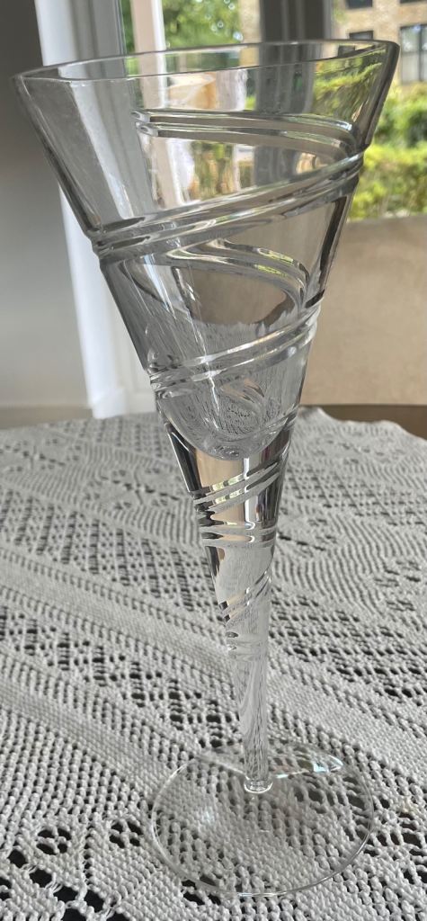 11 Large Bohemian 24% Lead Crystal Flutes with Unique Swirl Design