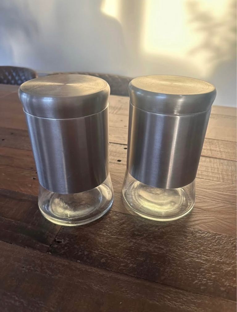 2 x Stainless Steel and Glass Storage Containers for Tea / Coffee / Biscuits