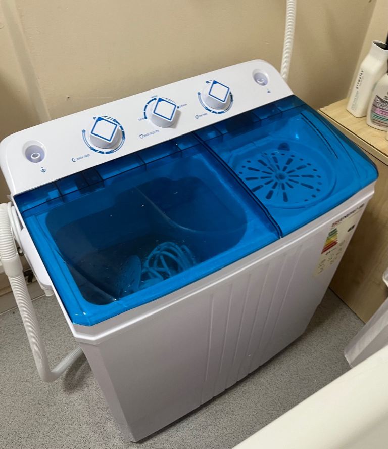 Portable Twin Tub Washing Machine - White & Blue, As Good As New