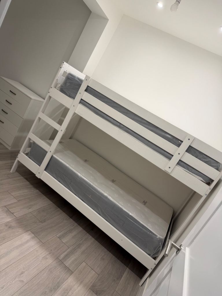 White Wooden Bunk Beds with Mattresses – Brand New