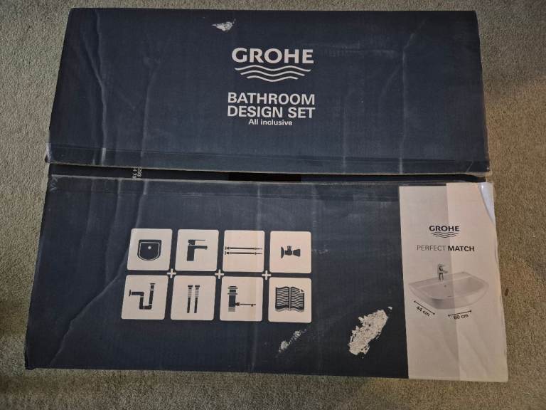 Grohe Perfect Match Wall-Hung Basin + Mixer Tap, Waste & Fixings