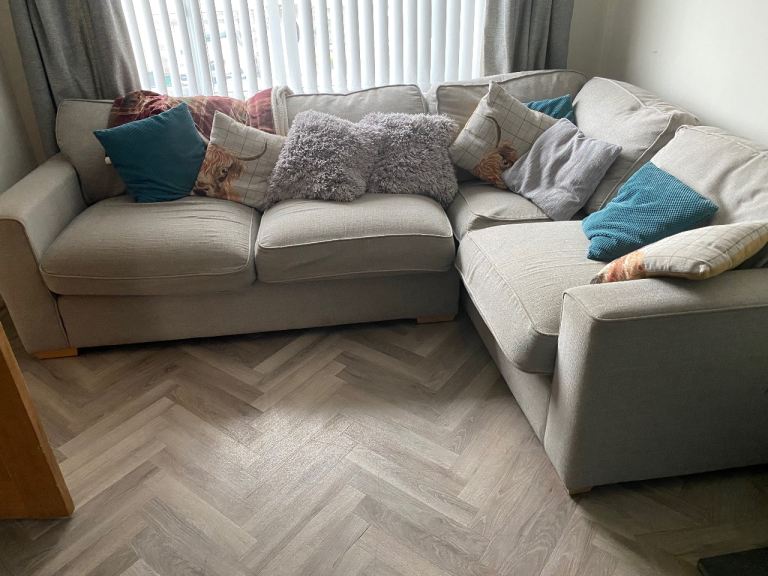 Corner Sofa Set - Light Grey Fabric, Good Condition
