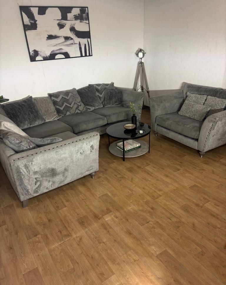 Large Grey DFS Lawrie Corner Sofa With Chair £300 FREE DELIVERY