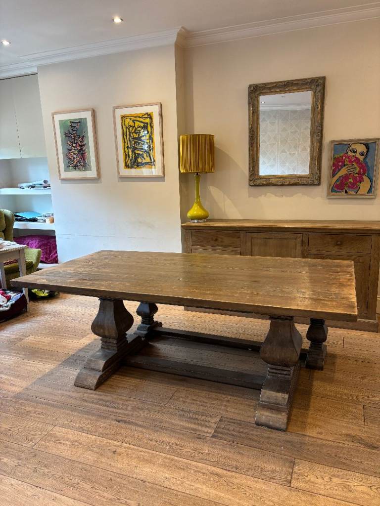 Large Solid Wood Farmhouse Dining Table and Bench