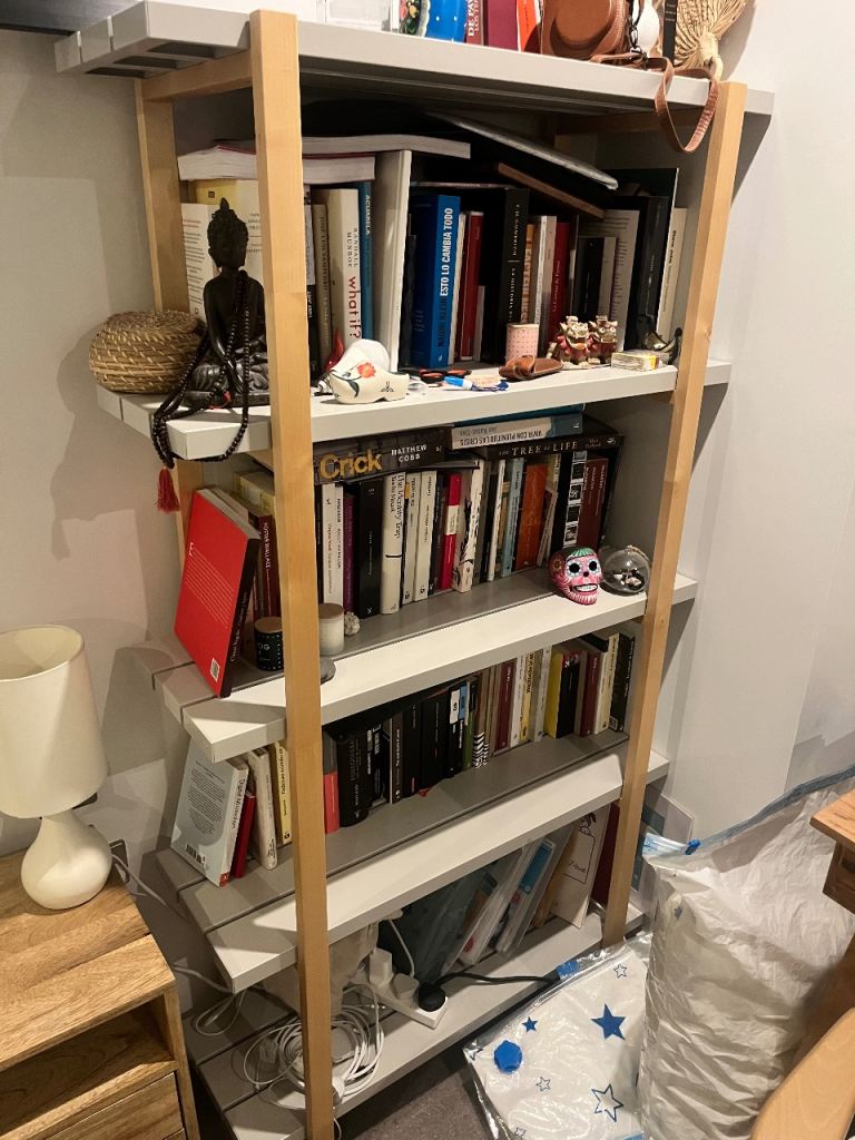 Wood and metal shelving unit