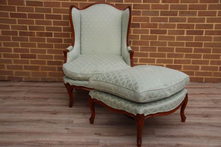 Wesley Barrell French Wingback Armchair with Footstool (UK Delivery)