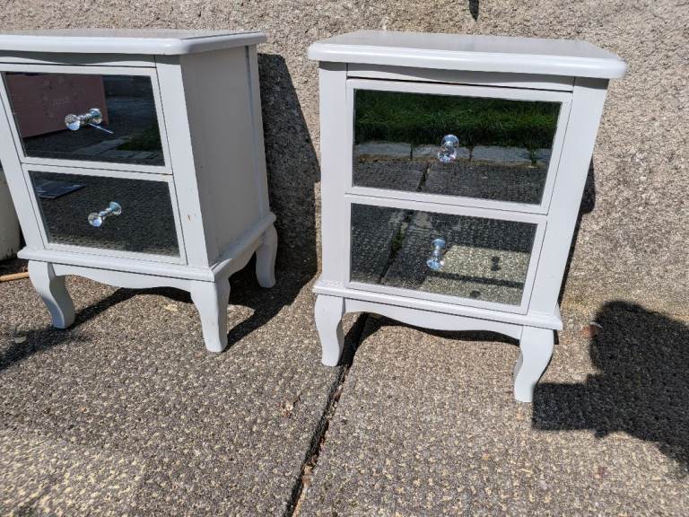 Bedside cabinet / tables x 2 grey and mirror we