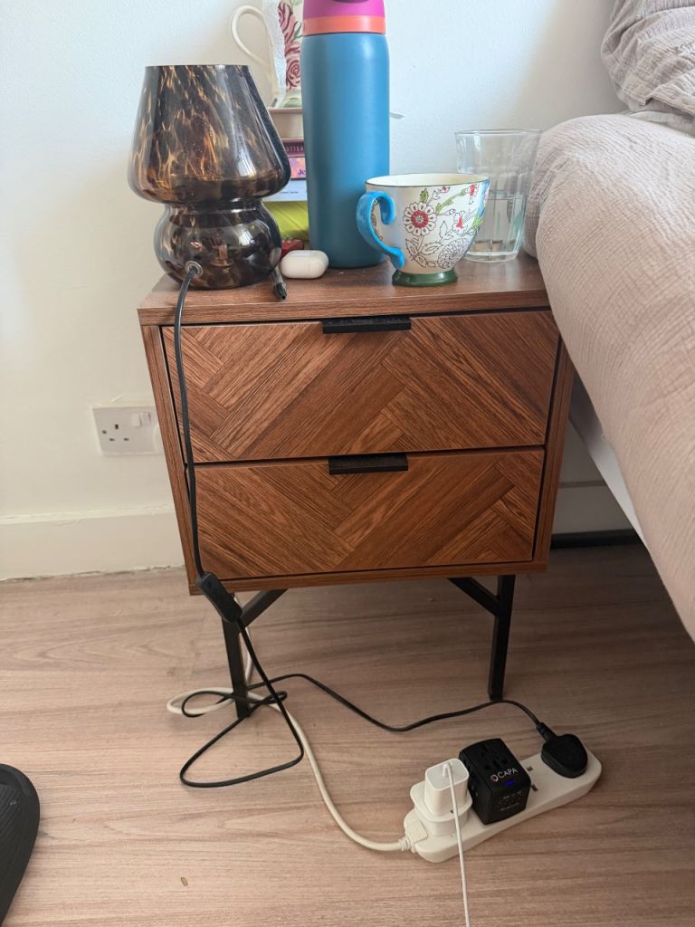 Wooden Bedside Table with 2 Drawers – Good Condition