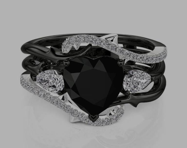 Womens new black two piece wedding/ engagement rings