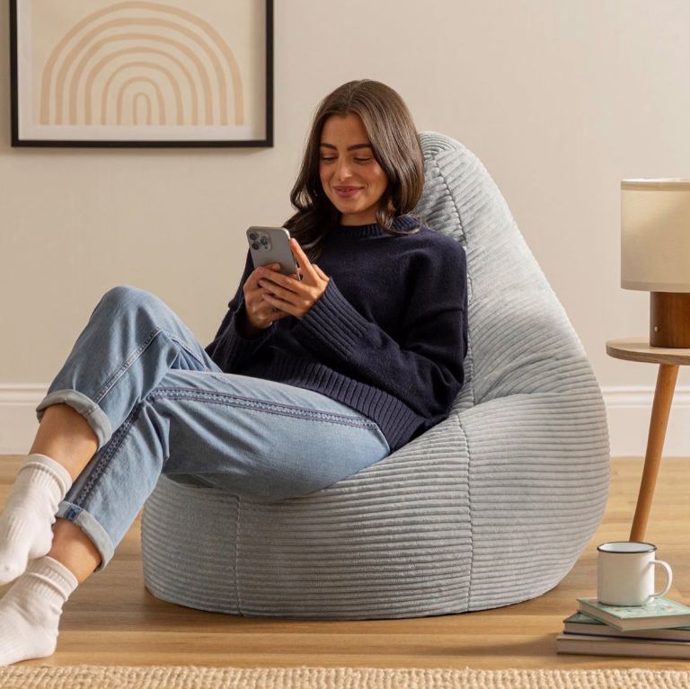 Large Grey Corduroy Bean Bag Chair – As Good As New