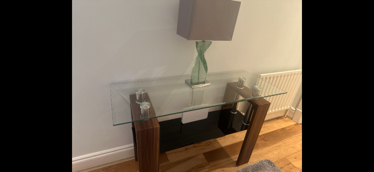 Modern Glass and Wood Console Table – Good Condition