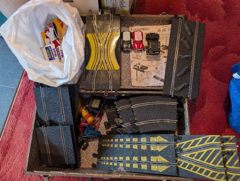 Vintage Scalextric Job Lot – 2 Mini Coopers, Silkolene Truck, Track, Powerbase & Controllers