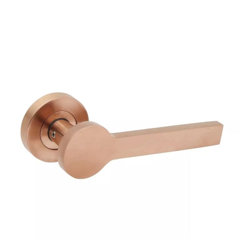 Polished & Satin Copper Door Handles Pair x Access Hardware Novas Round Rose