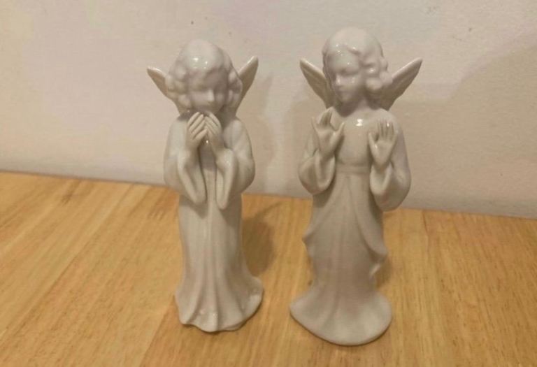 Vintage Dresden Germany White Porcelain Angel Figurines