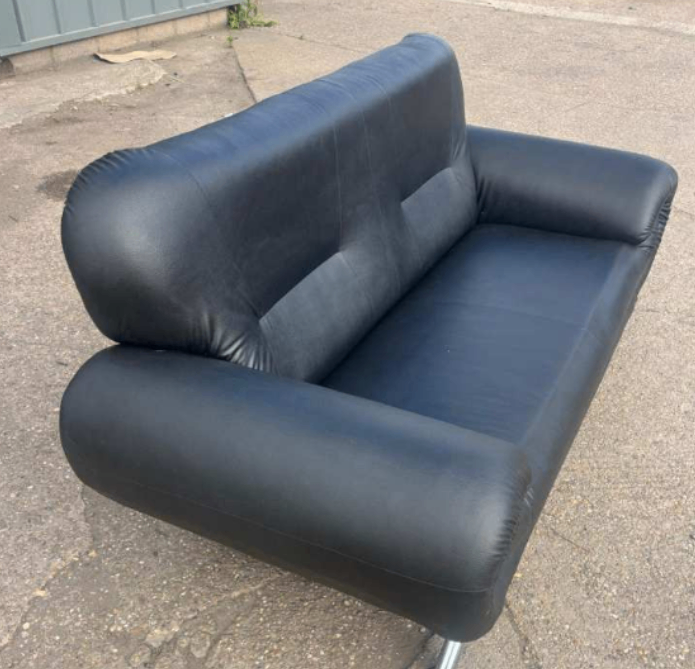 Black Leather Two-Seater Sofa – Good Condition